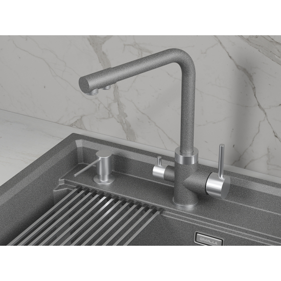 Смеситель для кухни GRANULA 5015 с краном для питьевой воды, графит