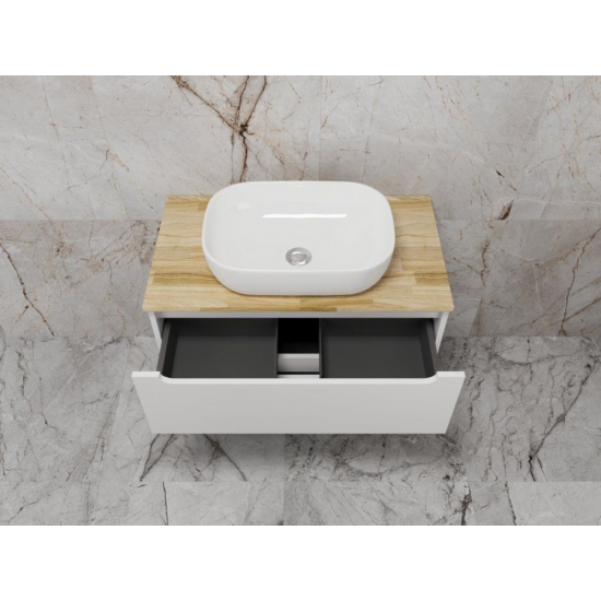 Тумба с раковиной STYLE LINE Бали 80 белый софт со столешницей, раковина MODUO 50 Square