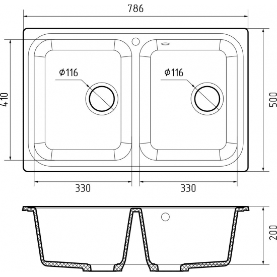 Мойка для кухни GRANFEST Standart 780K 2 чаши 786х500 мм, песочный