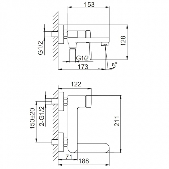 Смеситель для ванны FRAP H85 F3285-9 оружейная сталь