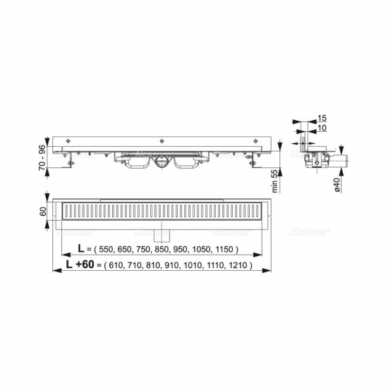 Душевой лоток ALCA PLAST Flexible APZ104-950 с опорами, низкий