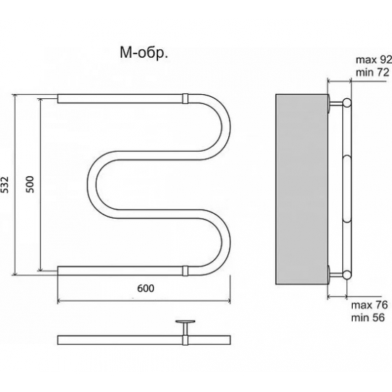 Полотенцесушитель водяной TERMINUS M-образный AISI 32х2 500х600