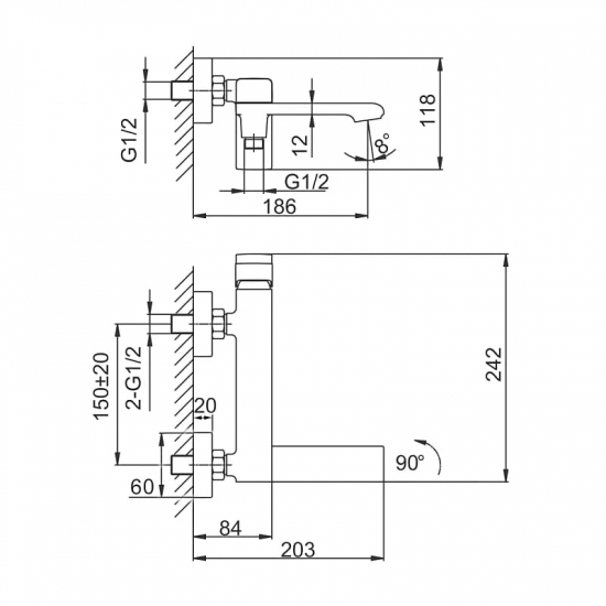 Смеситель для ванны FRAP H84 F3284-6 чёрный