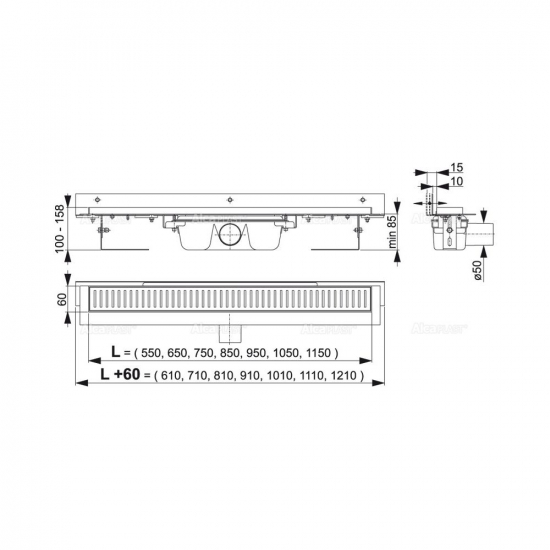 Душевой лоток ALCA PLAST Flexible APZ4S-1050 с опорами