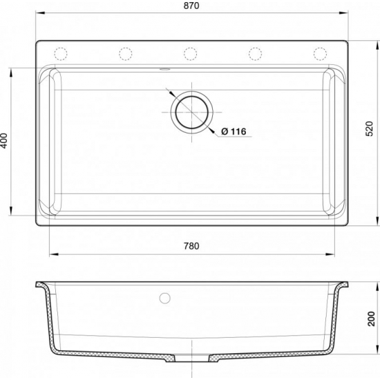 Мойка для кухни RIVELATO Axel 90 870х520 мм кварцевая, antracite