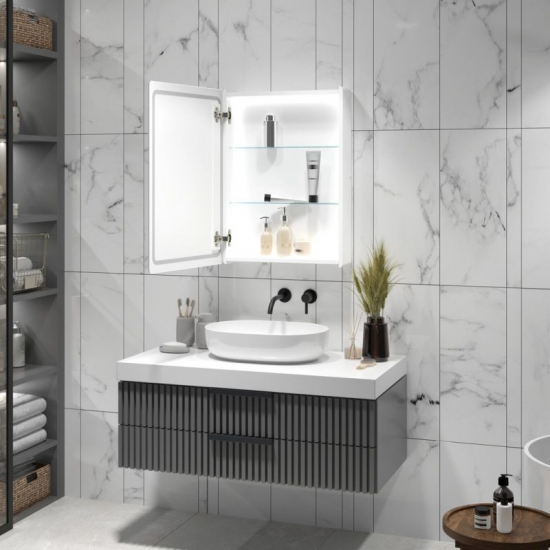 Зеркало-шкаф MIXLINE Симпл 50x70 белый универсальный, с подстветкой