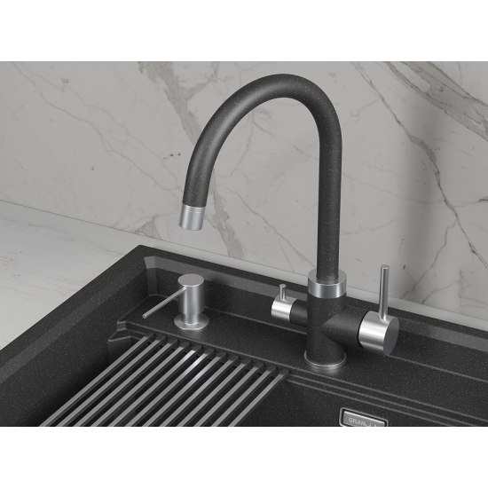 Смеситель для кухни GRANULA 5169 с краном для питьевой воды, чёрный