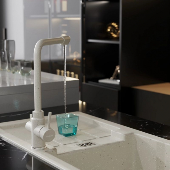 Смеситель для кухни MIXLINE ML-GS13 (331) с подключением к фильтру из нержавеющей стали, белый
