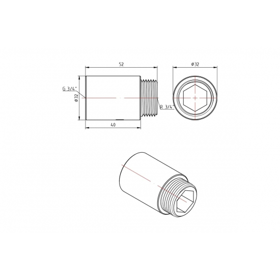 Удлинитель резьбовой VALTEC 3/4" х 40 мм, хром VTr.198.C.0540