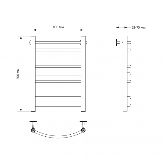 Полотенцесушитель водяной MIXLINE Capella 60х40 г2 1/2'' лесенка, 7 перекладин