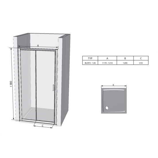 Душевая дверь в нишу RAVAK Blix BLDP2-120 120x190 стекло прозрачное, профиль сатин