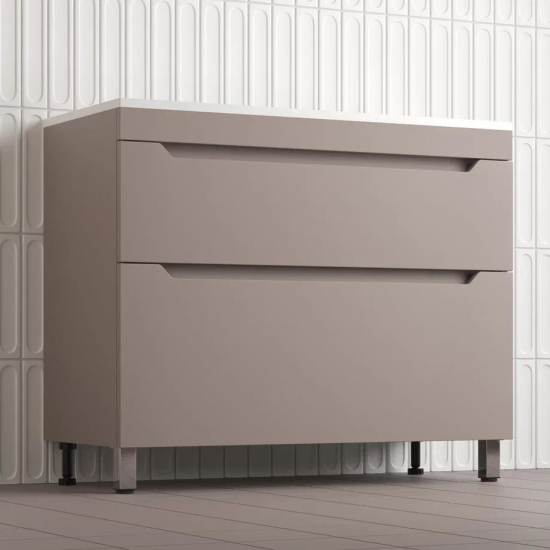 Тумба с раковиной STYLE LINE Остин 100 Plus напольная тауп тёмный, раковина Фортуна 100 жасмин