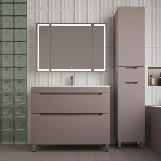 Тумба с раковиной STYLE LINE Остин 100 Plus напольная тауп тёмный, раковина Фортуна 100 жасмин