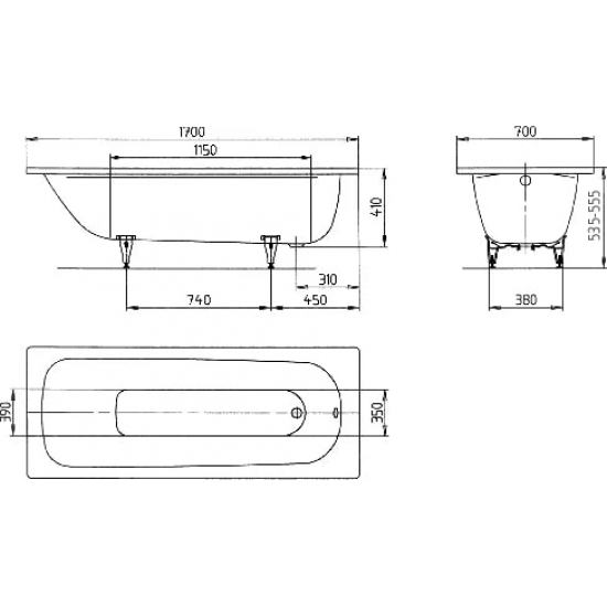 Ванна стальная KALDEWEI Saniform Plus 170x70 standard mod 363-1 толщина 3,5 мм