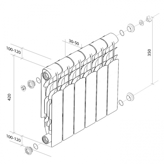 Радиатор алюминиевый ROYAL THERMO Revolution 350/80  8 секций