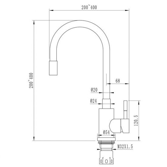 Смеситель для кухни из нержавеющей стали MIXLINE MLSS-0325, гибкий излив, чёрный