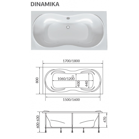 Акриловая ванна 1МАРКА  Dinamika 180x80 см, без опоры