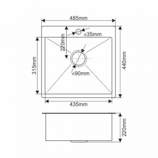 Мойка для кухни врезная MELANA Н48544 485х440х220 т 3,0 сатин