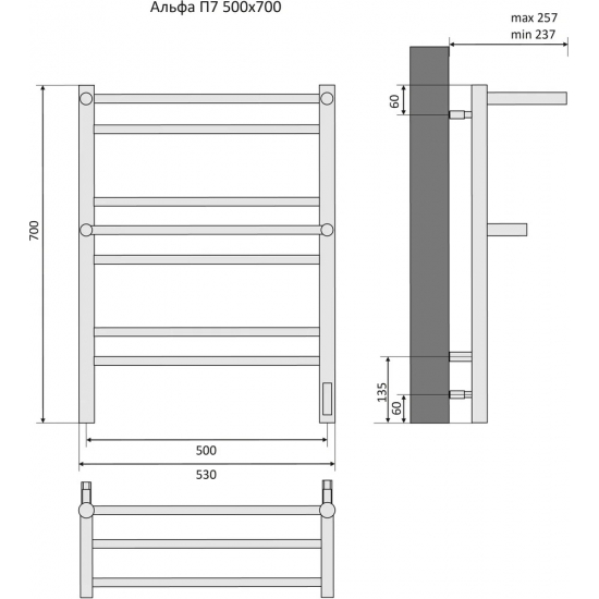 Полотенцесушитель электрический АКВАТЕК Альфа П7 50x70 хром