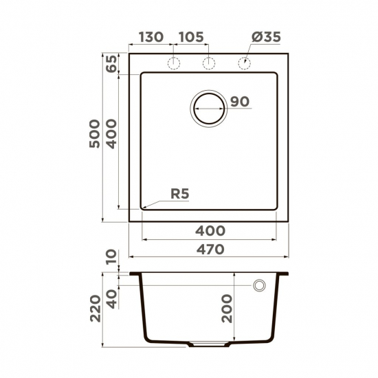 Мойка для кухни OMOIKIRI Bosen 47A 470х500 мм керамика, leningrad grey