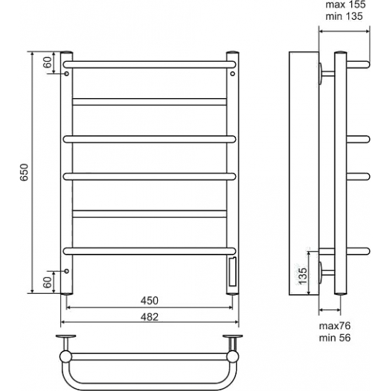 Полотенцесушитель электрический TERMINUS Евромикс П6 450x650 хром