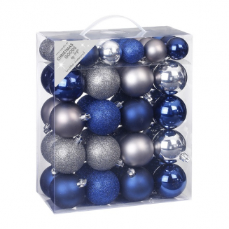 Набор ёлочных шаров, пластик, Ø 4/6 см, синий/серебро, 50 шт в уп