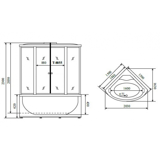 Душевой бокс TIMO Comfort T-8855 150x150x230 Clean Glass