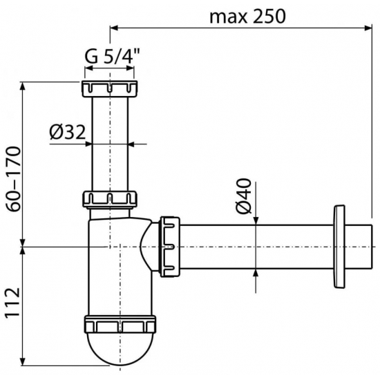 Сифон для раковины  ALCA PLAST Ø40 c накидной гайкой 5/4" А43 