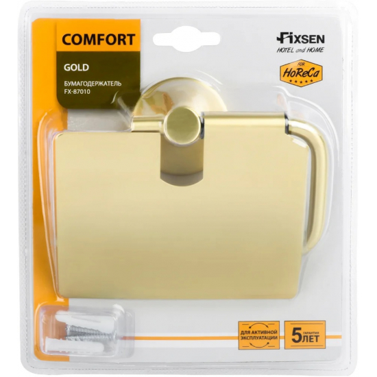 Держатель туалетной бумаги FIXSEN Comfort Gold FX-87010 с крышкой, золото сатин