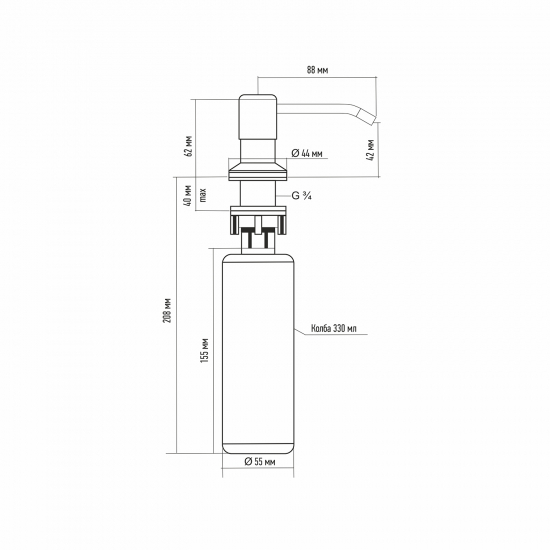 Дозатор для кухонной мойки MIXLINE ML-D01 молоко (341) 330 мл