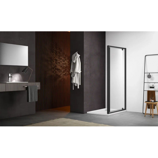 Душевая дверь в нишу АКВАТЕК AQ ARI PI 10020BL стекло прозрачное, профиль чёрный