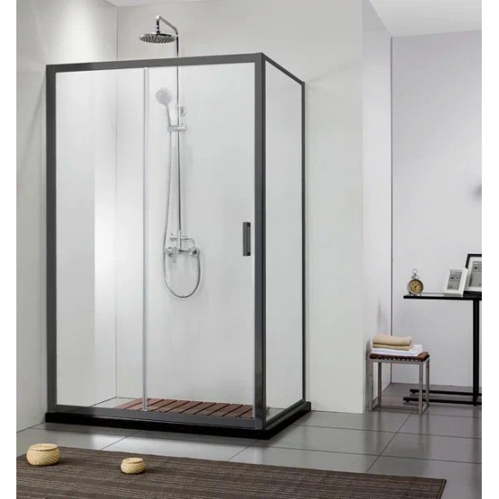 Душевая дверь в нишу АКВАТЕК AQ ARI RA 10020BL стекло прозрачное, профиль чёрный