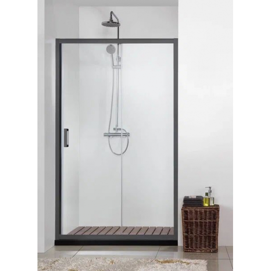 Душевая дверь в нишу АКВАТЕК AQ ARI RA 12020BL стекло прозрачное, профиль чёрный