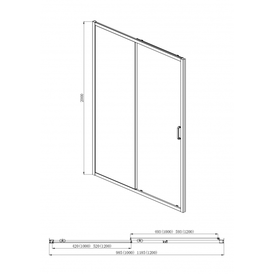 Душевая дверь в нишу АКВАТЕК AQ ARI RA 12020BL стекло прозрачное, профиль чёрный