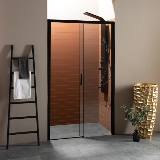 Душевая дверь в нишу AQUANET Pleasure AE60-N-140H200U-BT 140x200 стекло прозрачное, профиль чёрный