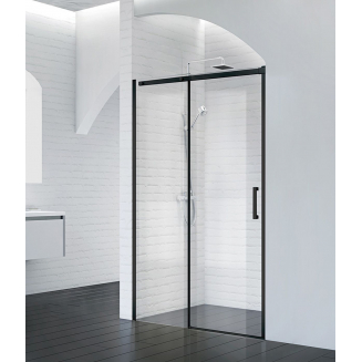 Душевая дверь в нишу BelBagno ACQUA-BF-1-130-C-NERO стекло прозрачное, профиль чёрный