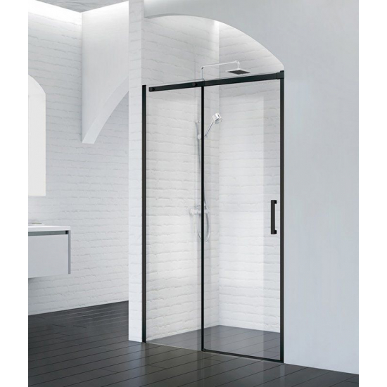Душевая дверь в нишу BelBagno ACQUA-BF-1-150-C-NERO стекло прозрачное, профиль чёрный