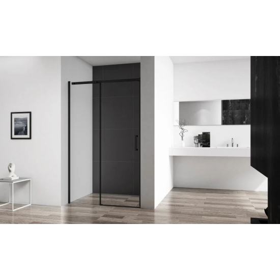 Душевая дверь в нишу BelBagno ACQUA-BF-1-150-C-NERO стекло прозрачное, профиль чёрный