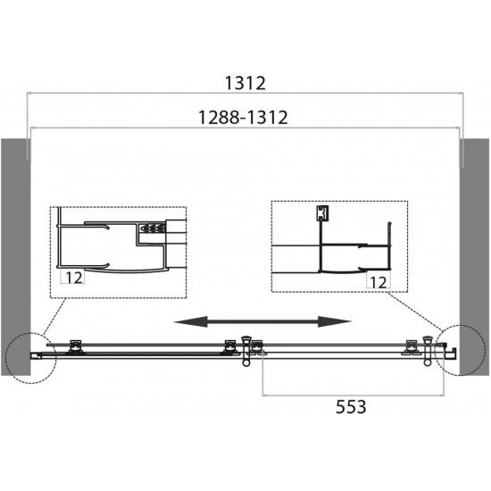 Душевая дверь в нишу BelBagno UNO-195-BF-1-130-C-NERO стекло прозрачное, профиль чёрный
