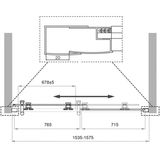 Душевая дверь в нишу BelBagno UNO-195-BF-1-155-P-Cr стекло рифлёное, профиль хром
