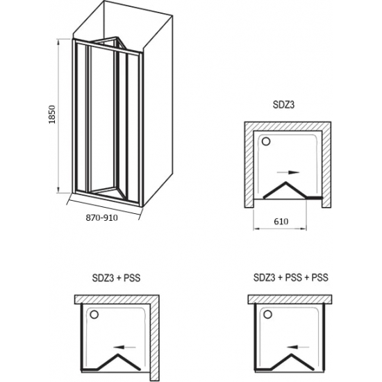 Душевая дверь в нишу RAVAK Supernova SDZ3-90 90x185 стекло прозрачное, профиль белый