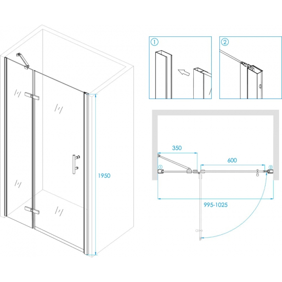 Душевая дверь в нишу RGW Passage PA-07B 100x195 стекло прозрачное, профиль чёрный L