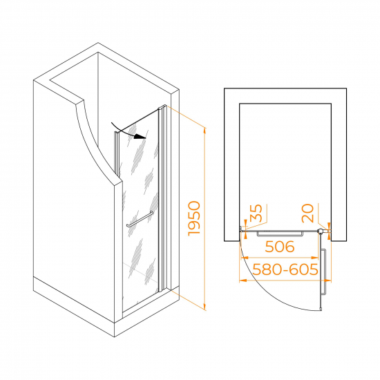 Душевая дверь в нишу RGW Passage PA-103 60x195 стекло матовое, профиль хром