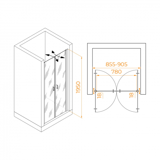 Душевая дверь в нишу RGW Passage PA-104B 90x195 стекло прозрачное, профиль чёрный