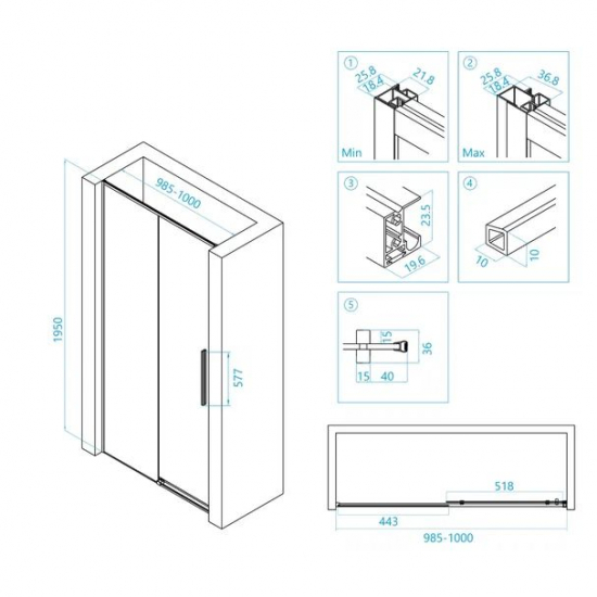 Душевая дверь в нишу RGW Stilvoll SV-12B 100x195 стекло прозрачное, профиль чёрный