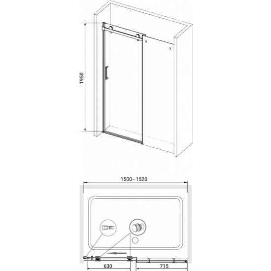 Душевая дверь в нишу RGW Tornado TO-14B 150x195 стекло прозрачное, профиль чёрный