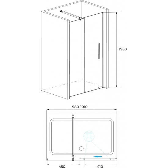 Душевая дверь в нишу RGW Tornado TO-18B 100x195 стекло прозрачное, профиль чёрный