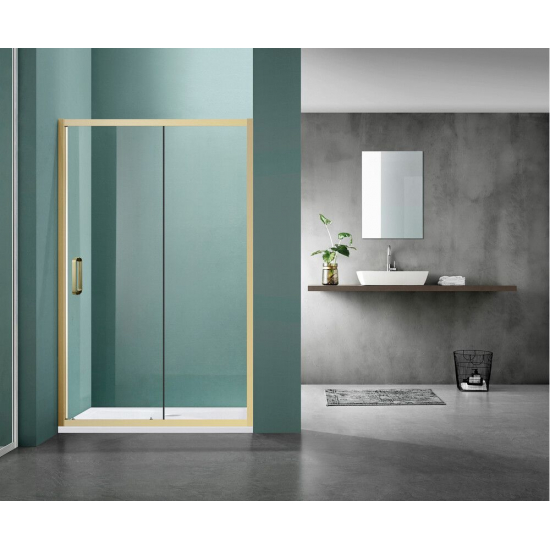 Душевая дверь в нишу SANTREK AQUA Iris-DF-1300-C-Brushed Gold 130x185 прозр., профиль браш. золото