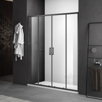 Душевая дверь в нишу SANTREK AQUA Iris-DF-1500-C-Matt Black 150x185 профиль чёрный