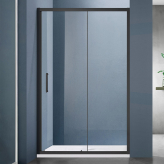 Душевая дверь в нишу SANTREK AQUA Lea-DF-1100-C-Matt Black 110x185 стекло прозрачное, профиль чёрный